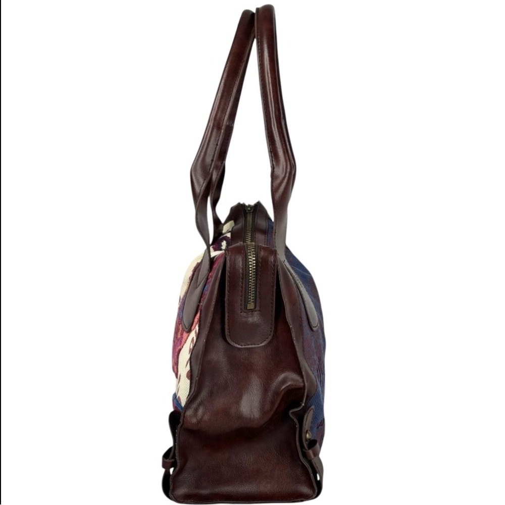 Desigual Embroidered Floral Pattern Faux Leather Trim Double Handle Shoulder Bag - Picture 4 of 14